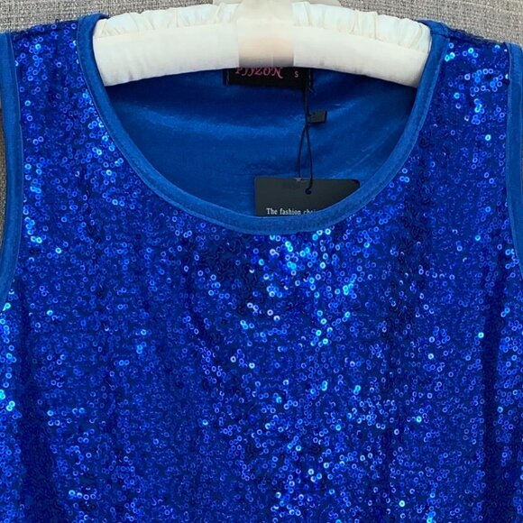Blue Sequins Front and Back Sleeveless Top - Picture 6 of 15